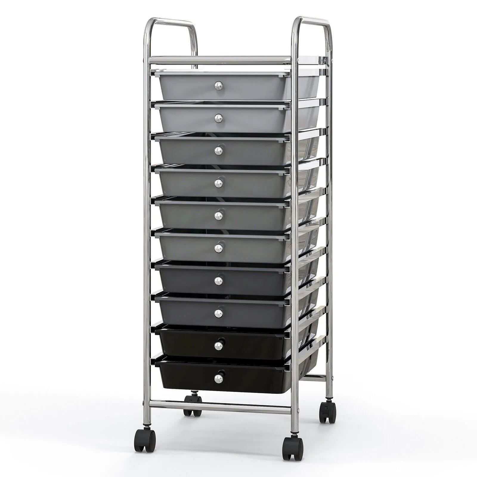Costway 10 Drawers Storage Trolley Mobile Rolling Utility Cart Home Office Organizer in Grey 6