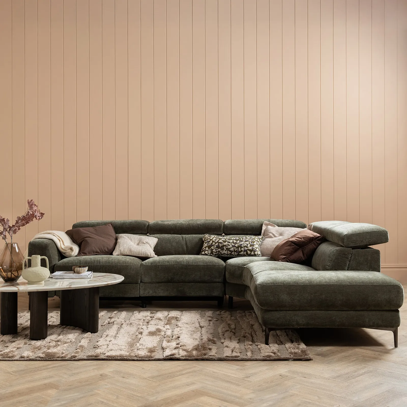 Sandro Right Hand Facing Corner Sofa, Green Fabric | Barker & Stonehouse 2