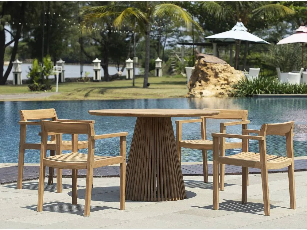 Vente-unique Teak Garden Dining Table D.120 Cm - Light Natural - TRIANI By MYLIA in Light Oak 4