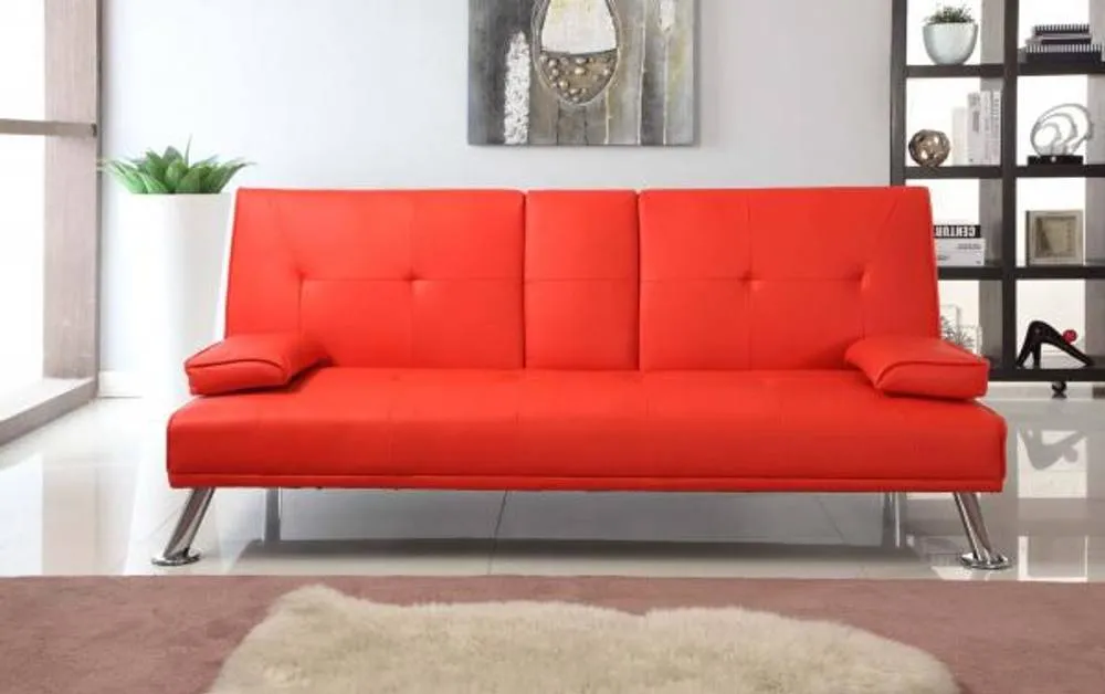 Comfy Living Ltd Faux Leather Italian Style Luxury Sofa Bed with Drink Cup Holder in Red 2