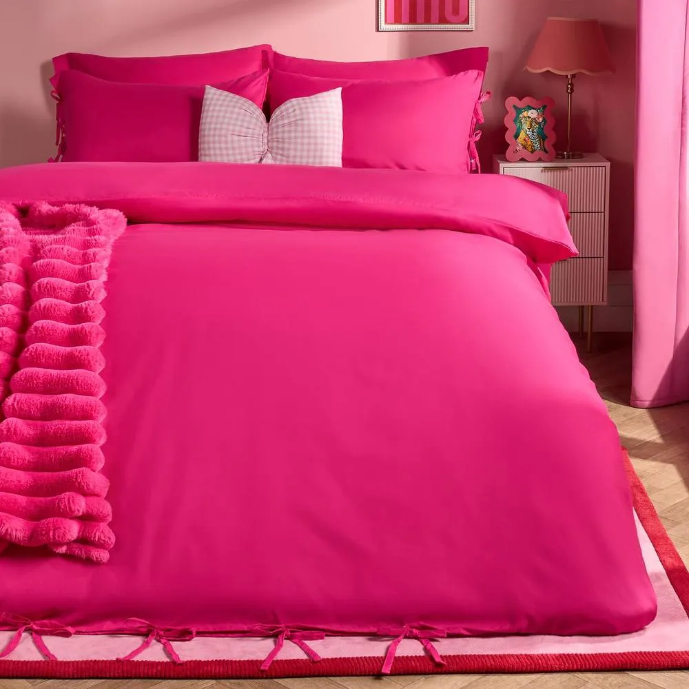 OHS Bow Tie Solid Dye Duvet Cover Set Bedding with Pillowcase in Bright Pink