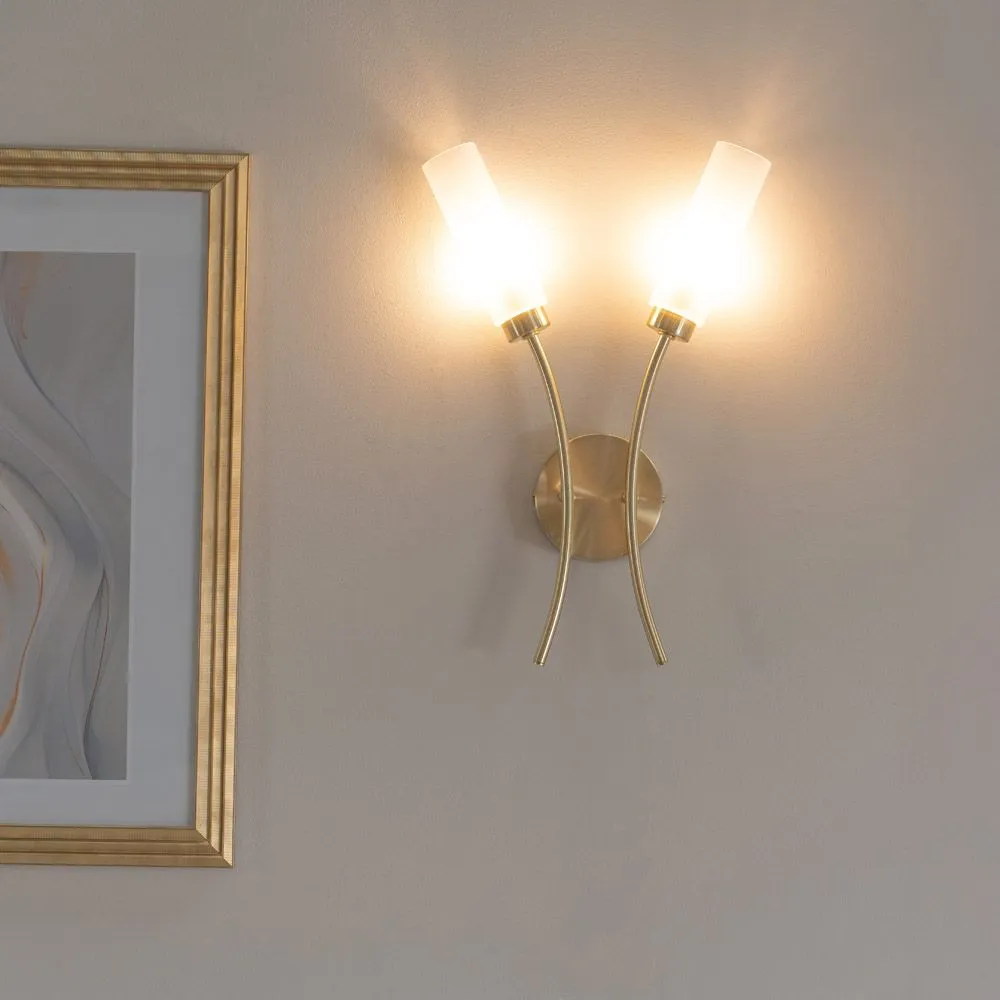 ValueLights Maya Pair of 2 Way Curved Upright Reed Shaded Wall Lights with LED Bulbs in Black 1