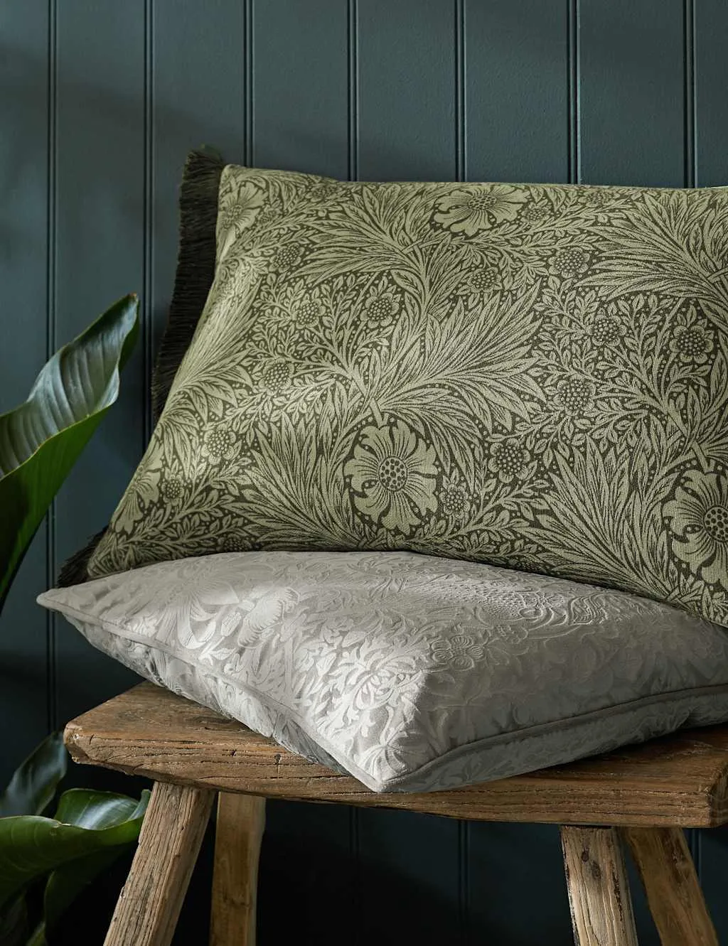 William Morris At Home Pure Cotton Marigold Cushion Green Mix
