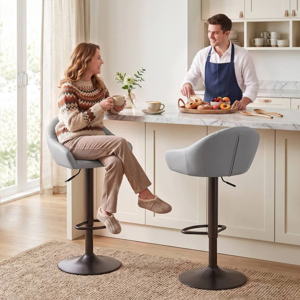 HOMCOM Bar Stools Adjustable Height Backrest Set of 2, Grey 2