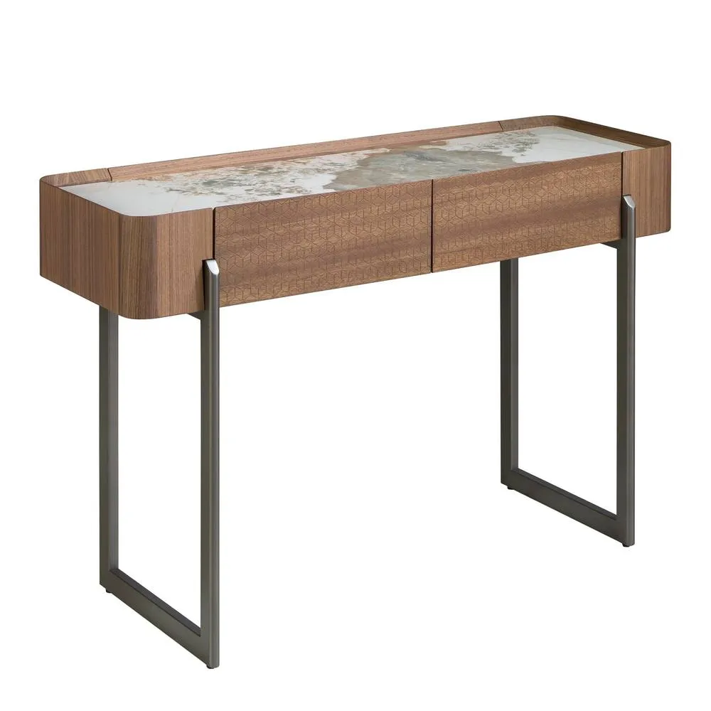 Angel Cerda Walnut-Veneer Console Table with White Porcelain in Brown