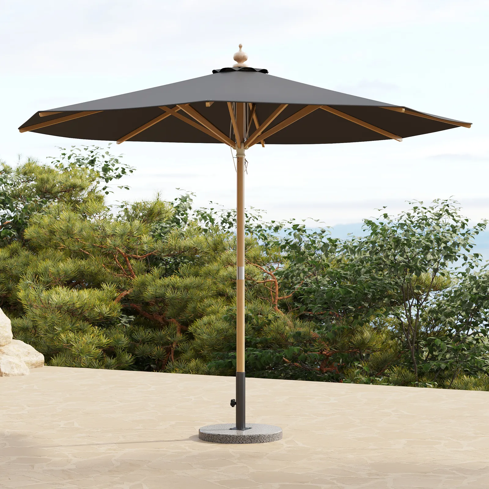 Tevara 300 cm Garden Parasol with Marble Stand Garden Umbrella for Pool / Beach in Gary