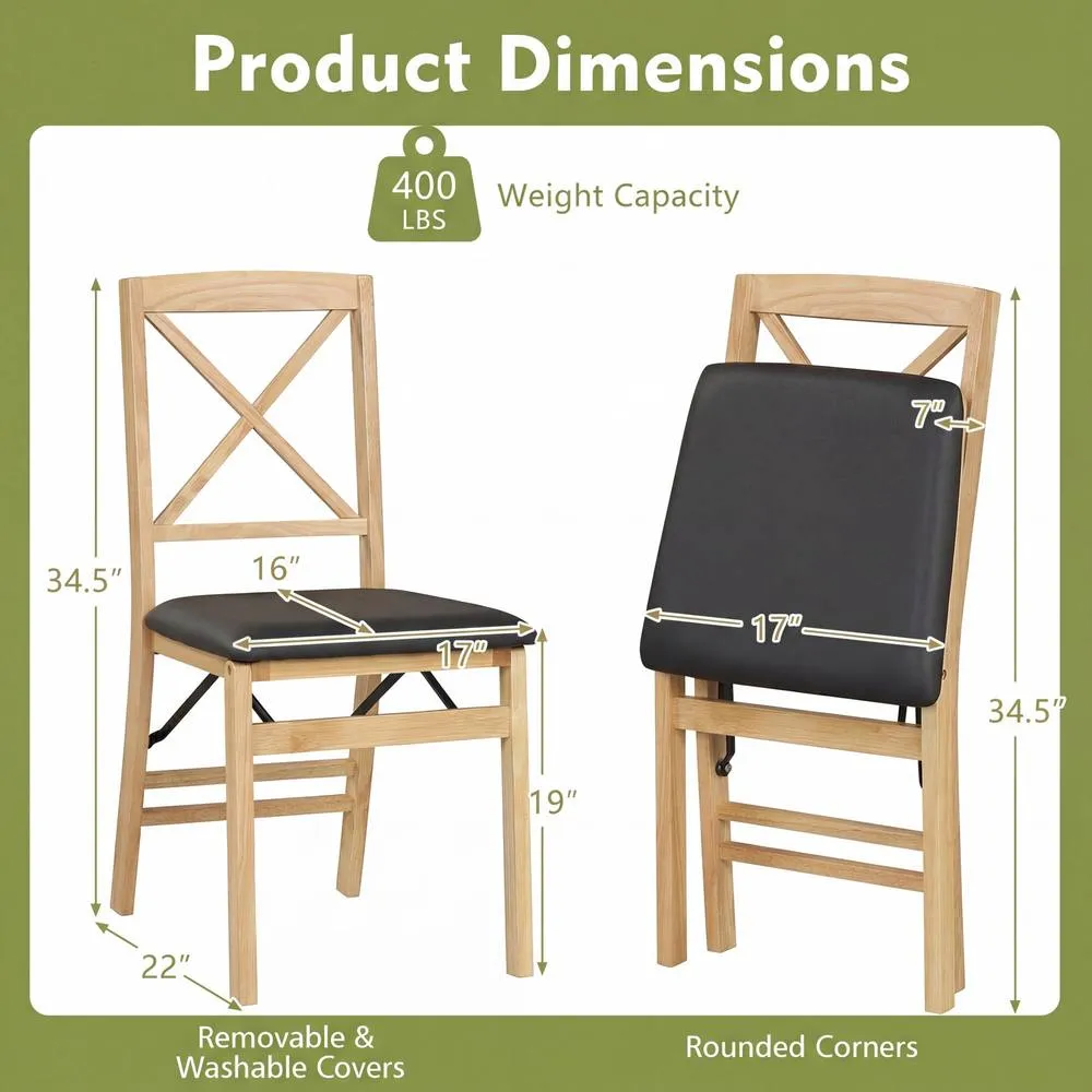 Costway 2PCS Folding Dining Chairs Kitchen Side Chairs W/ Padded Seat 6