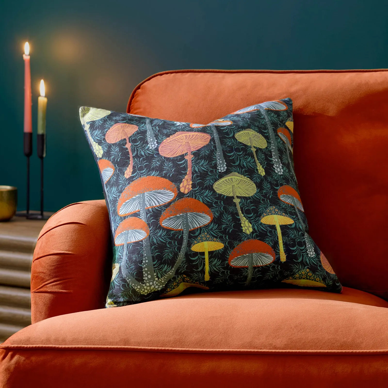 Furn Garett Abstract Mushroom Polyester Filled Cushion in Black