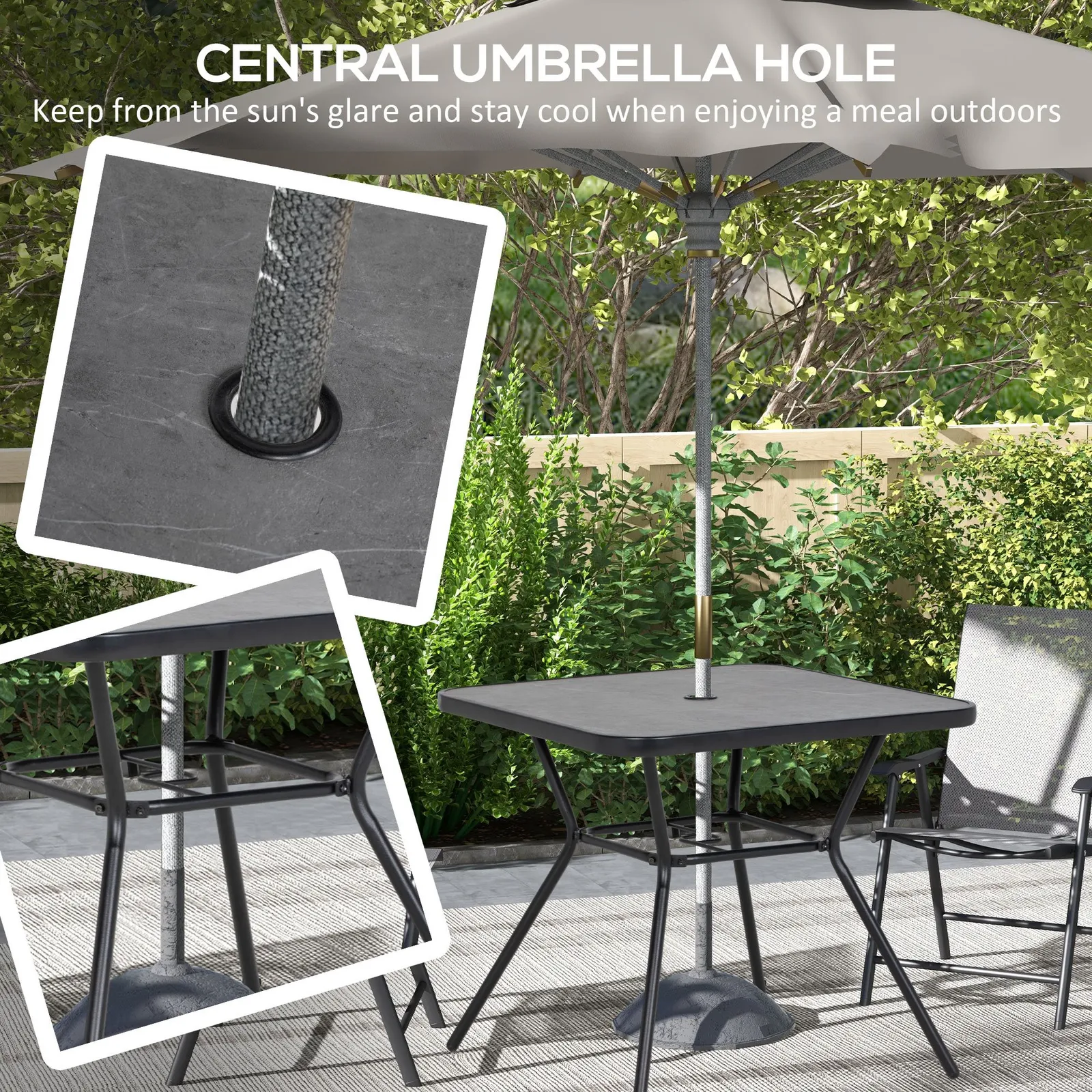 OUTSUNNY Outdoor Garden Table with Faux-marbled Top & 42mm Umbrella Hole for Patio in Black 5