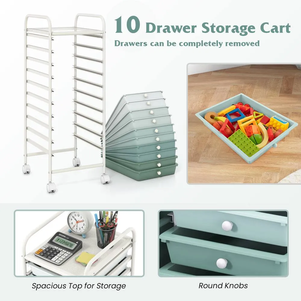 Costway 10 Drawer Rolling Storage Cart Mobile Tools Scrapbook Paper Organizer 4