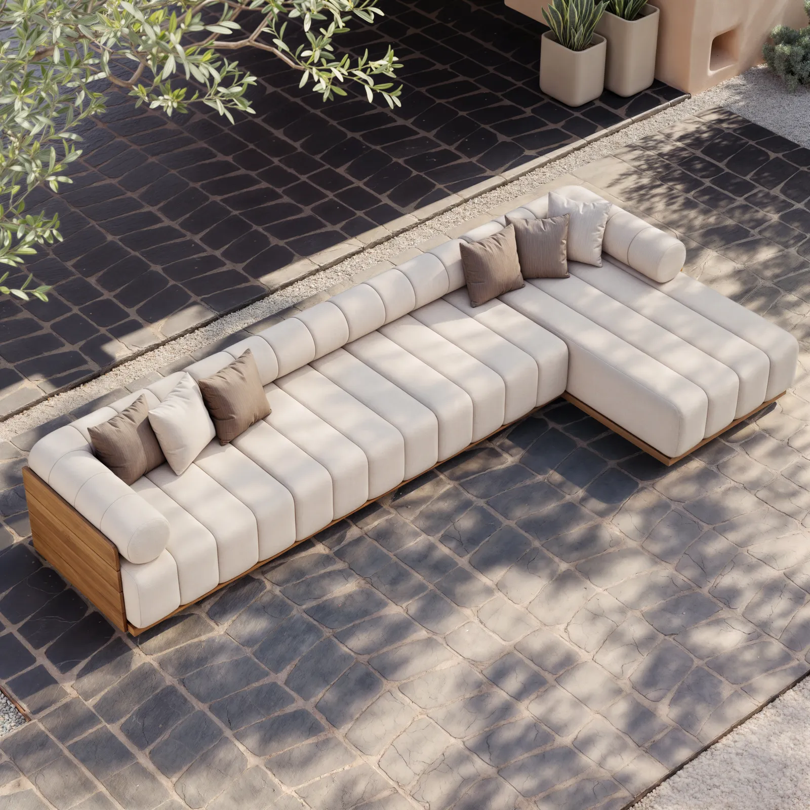 Resaro 4-Piece Garden Teak Modular Sectional Set for 20 cm Grey