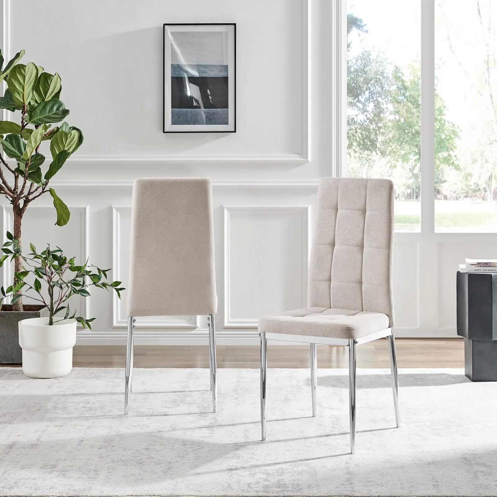 FurnitureboxUK Set 2 Paloma Modern Fabric Dining Chairs On Silver Legs in Cream 3