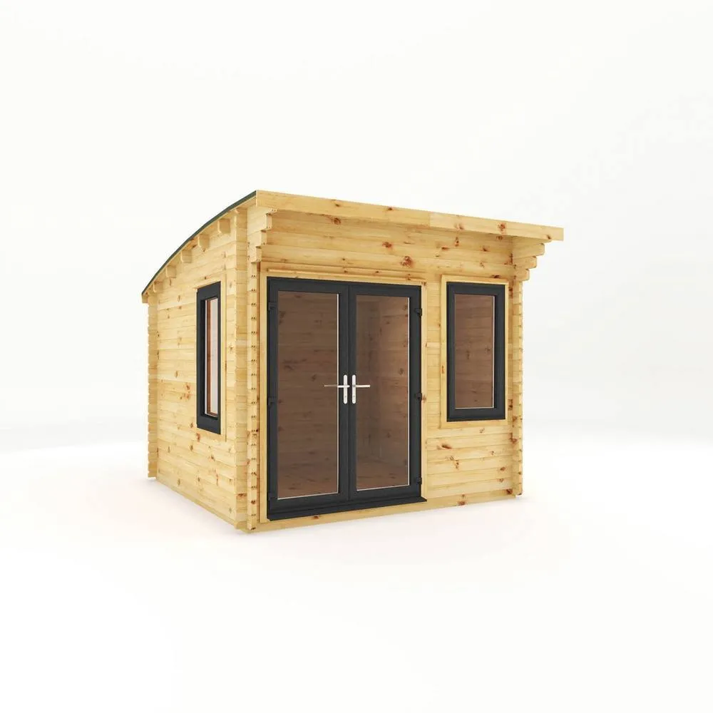 Mercia 3 x 3 m Curved Roof 44 mm Log Cabin with UPVC Windows & Doors in Natural