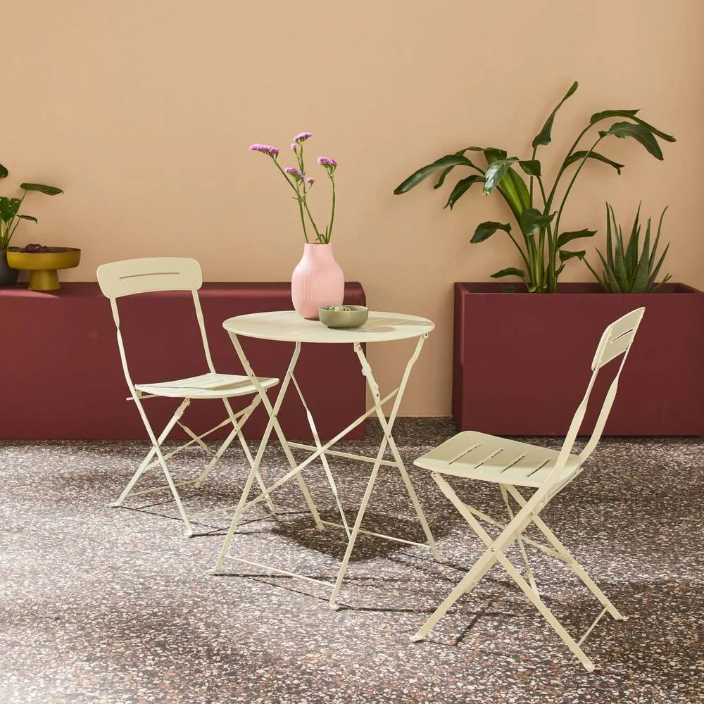 sweeek Round bistro garden table, steel, folding + 2 chairs in Green 4