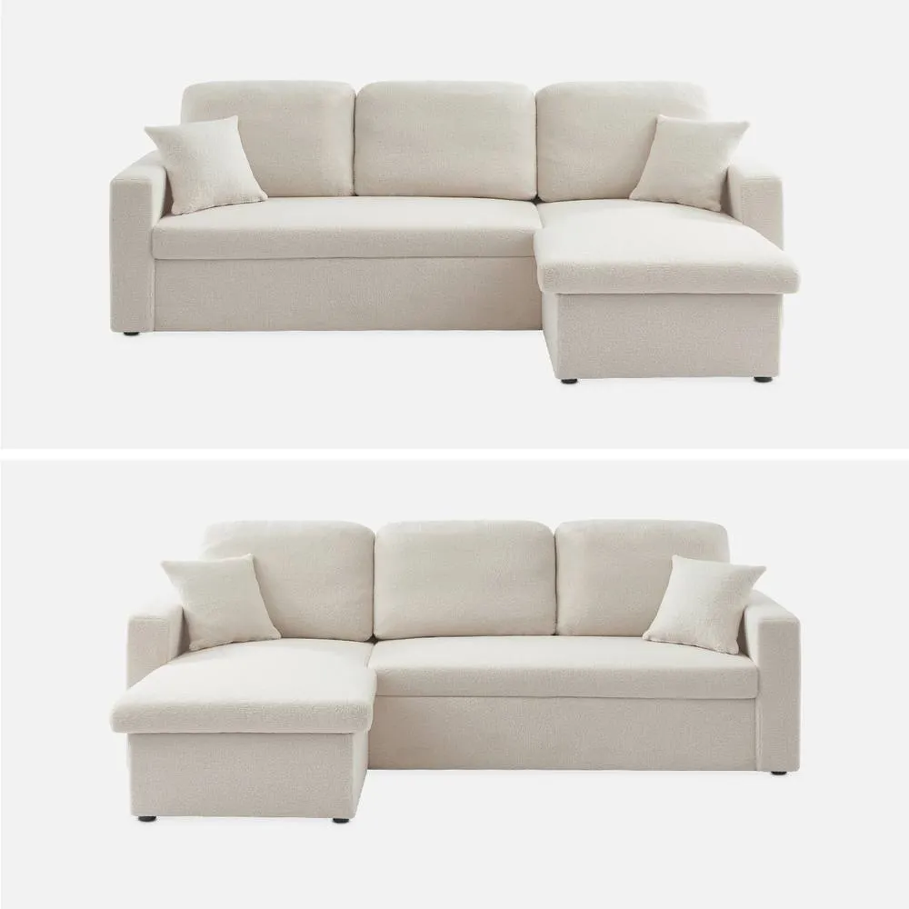 sweeek 3-seater Corner Sofa Bed In Boucle in Cream 2