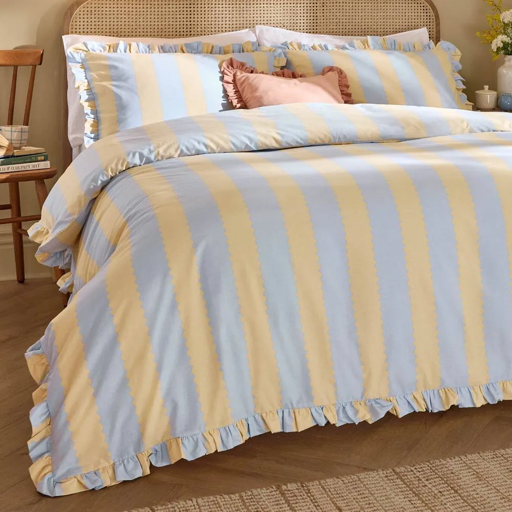 Wylder Birdie Stripe Ruffle Duvet Cover Set in Lemon 3