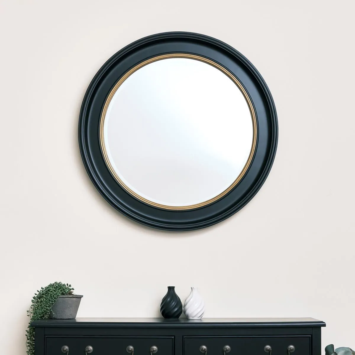 Melody Maison Large Round Black & Gold Wall Mirror - 80cm X 80cm