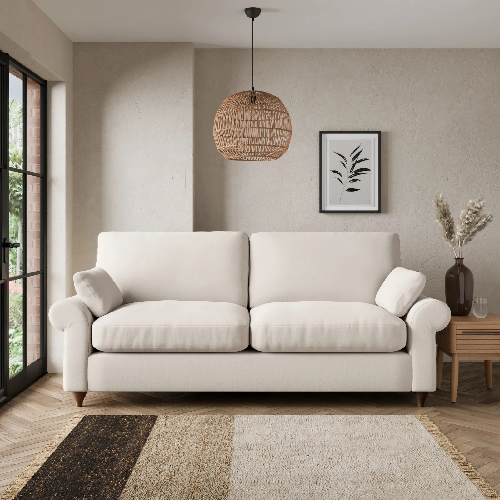 Salisbury Slub Cotton Blend 3 Seater Sofa Slub Cotton Sandstone