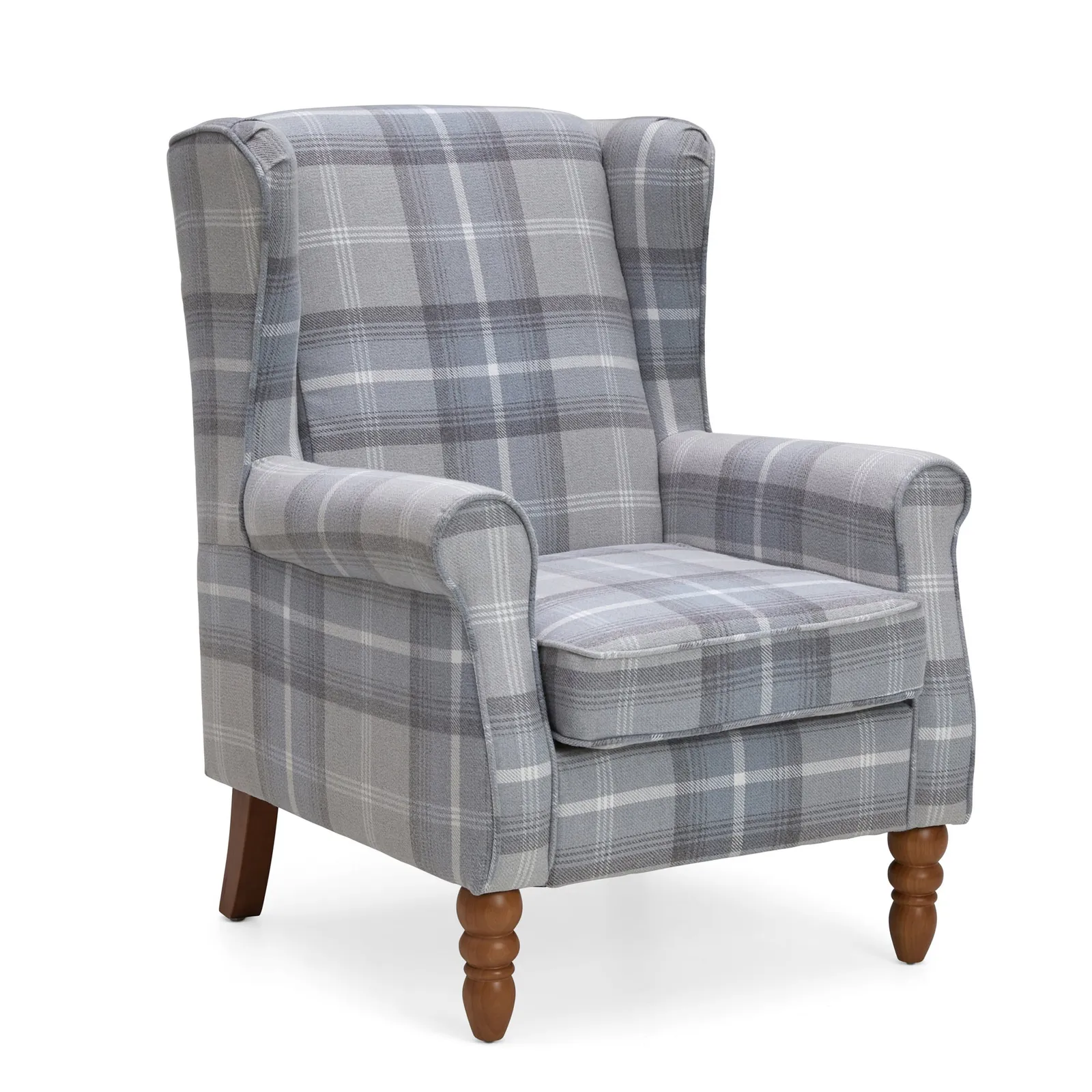 Oswald Check Wingback Armchair Grey and White