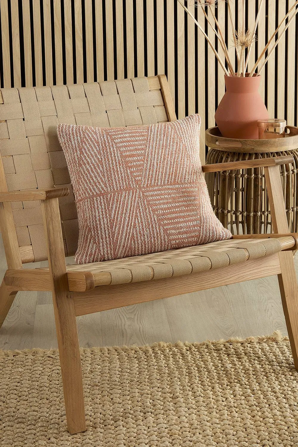 Appletree 'Myan' Woven Geometric Mosaic Design Filled Cushion in Terracotta