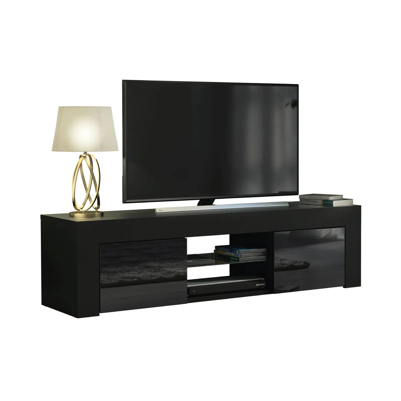 Creative Furniture TV Unit 130cm Modern - Black with High Gloss Doors 5