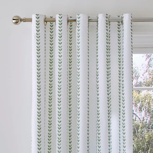 Trailing Leaf Stripe 100% Cotton Blackout Eyelet Curtains