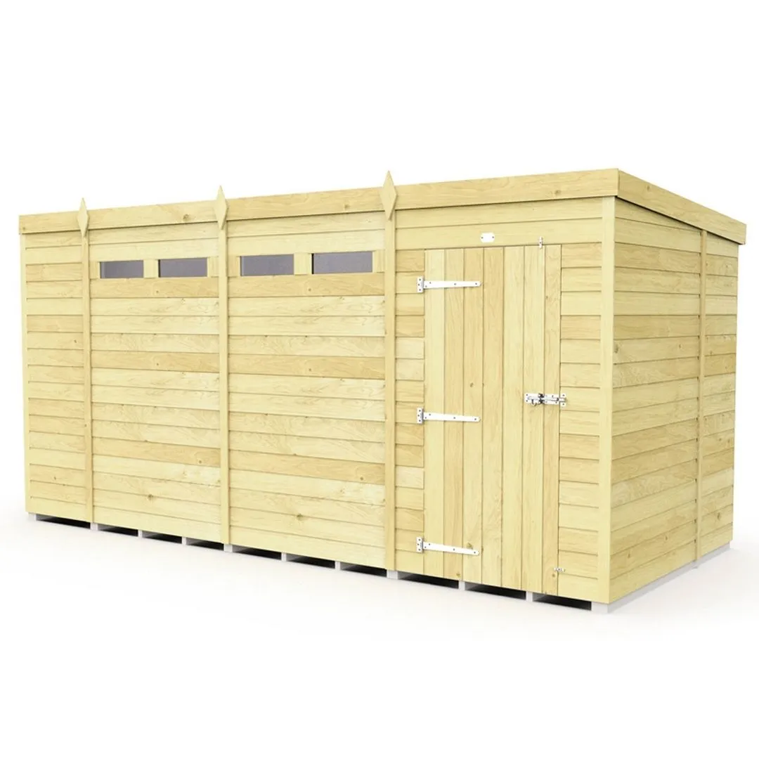 Buttercup Farm 14 x 5 Feet Pent Security Shed - Single Door - L147 x W417 x H201 cm in Brown
