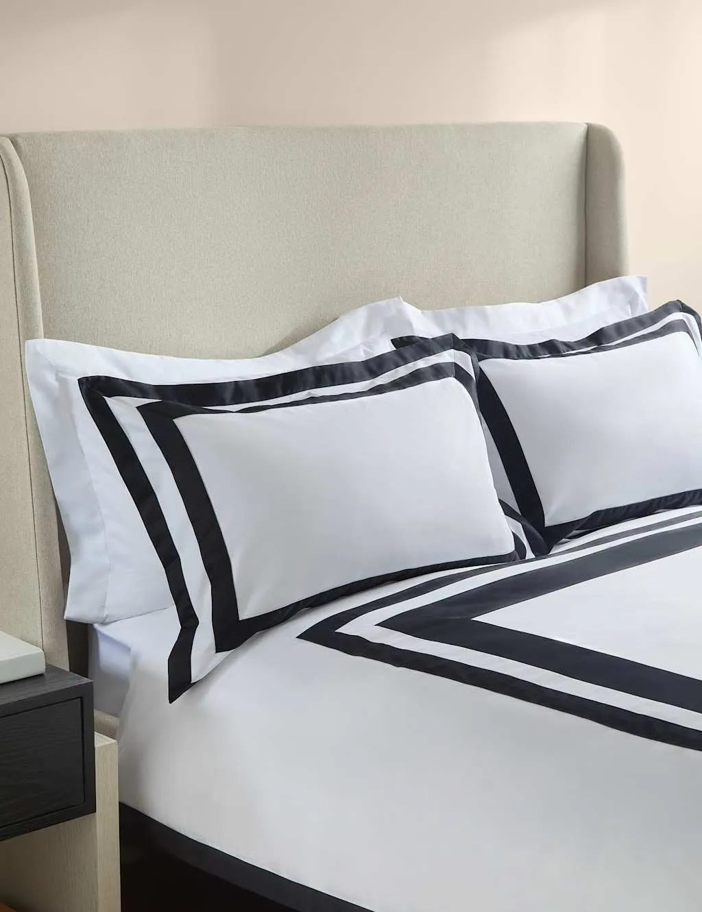 M&S X Kelly Hoppen Pure Cotton Double Border Bedding Set Black/White