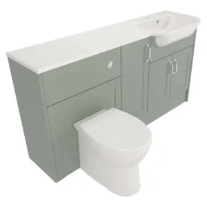 Deccado Padworth Willow Green Fitted Vanity & Toilet Pan Unit Combination with RH Basin - 1500mm