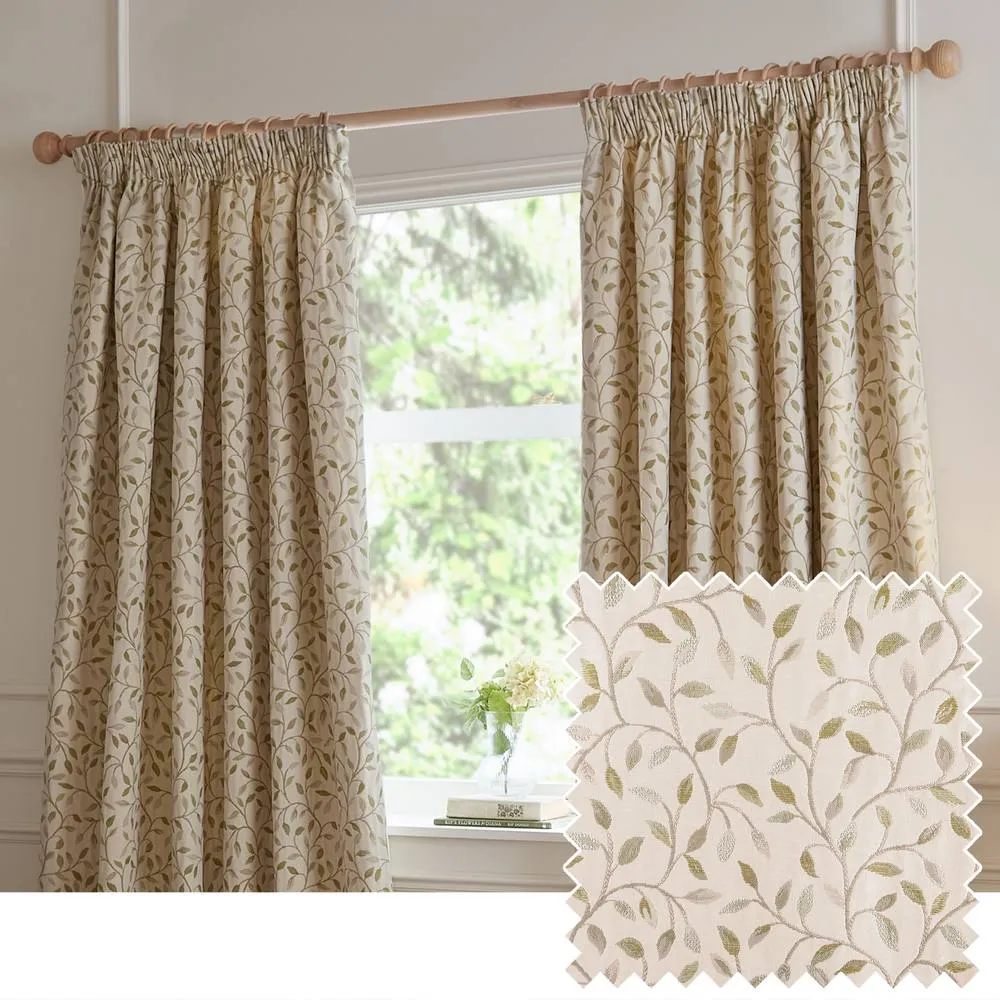 Voyage Maison Cervino Jacquard Pencil Pleat Curtain Pair in Green 1