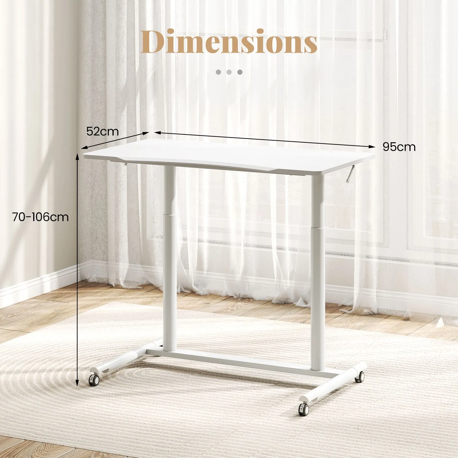 Costway Mobile Standing Desk C-Shaped Sit Stand Desk w/Adjustable Height in White 2