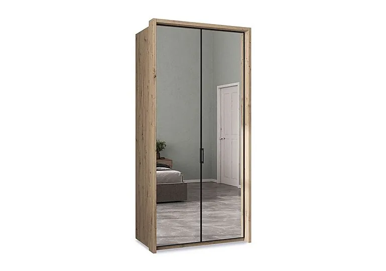 Dallas 107cm 2 Door Hinged Wardrobe with 2 Mirror Doors - Bianco Oak