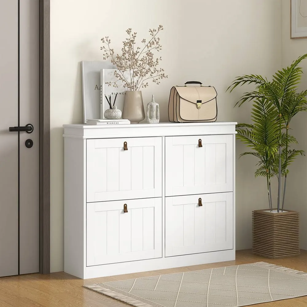 HOMCOM Slim Shoe Cabinet with Adjustable Shelves for Hallway, White