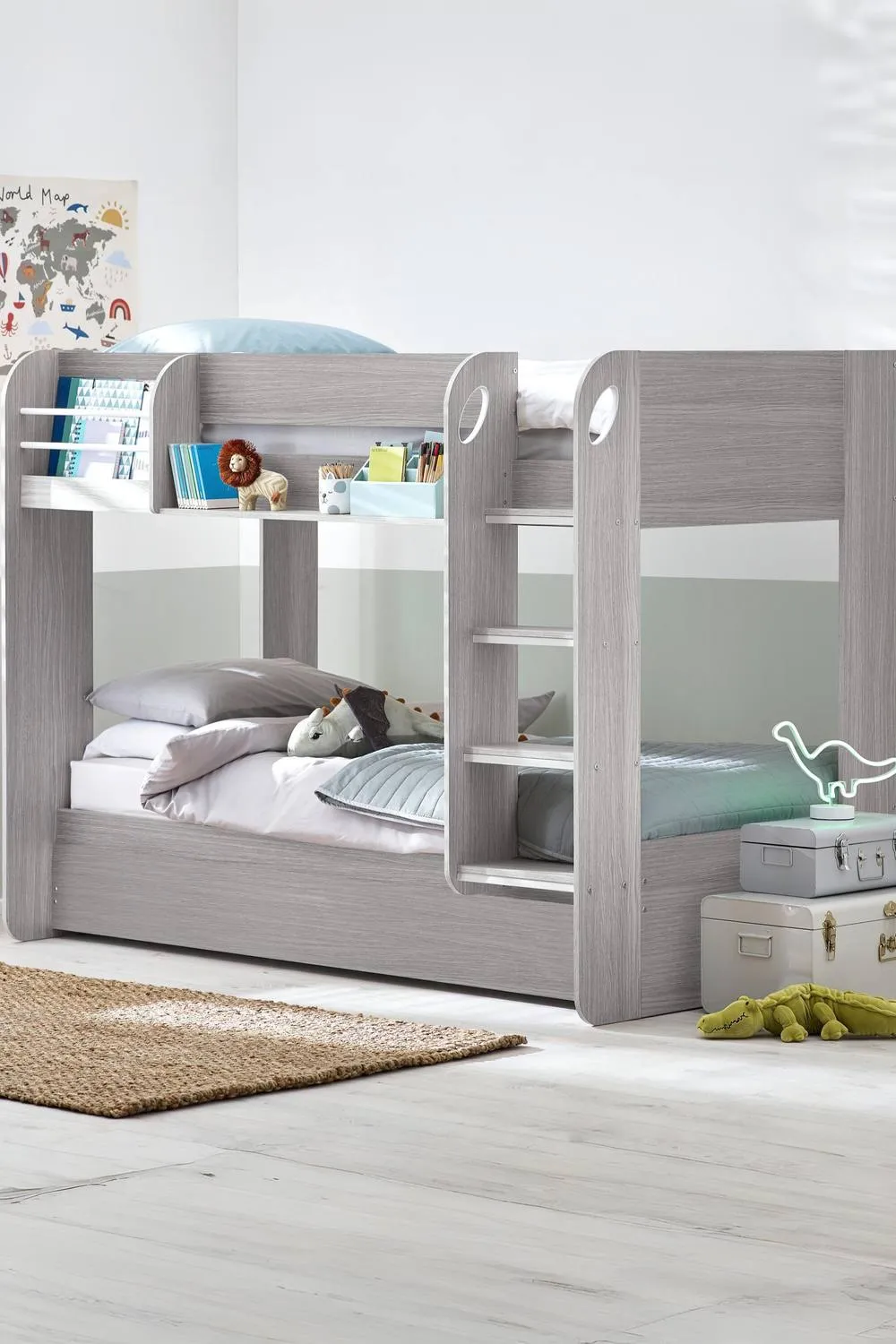 Julian Bowen Mars Single Grey Oak Effect Bunk Bed with Underbed Trundle