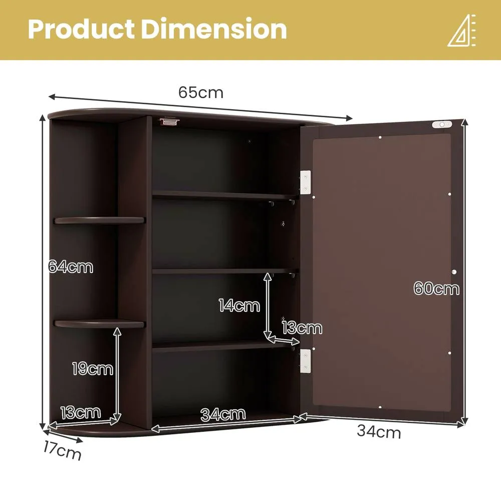 Costway Mirrored Bathroom Cabinet Wooden Hanging Cabinet-Brown in Brown 2