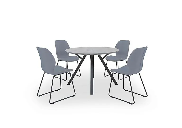 Matteo Round Dining Table with 4 Faux Leather Ski Leg Chairs - Light Grey