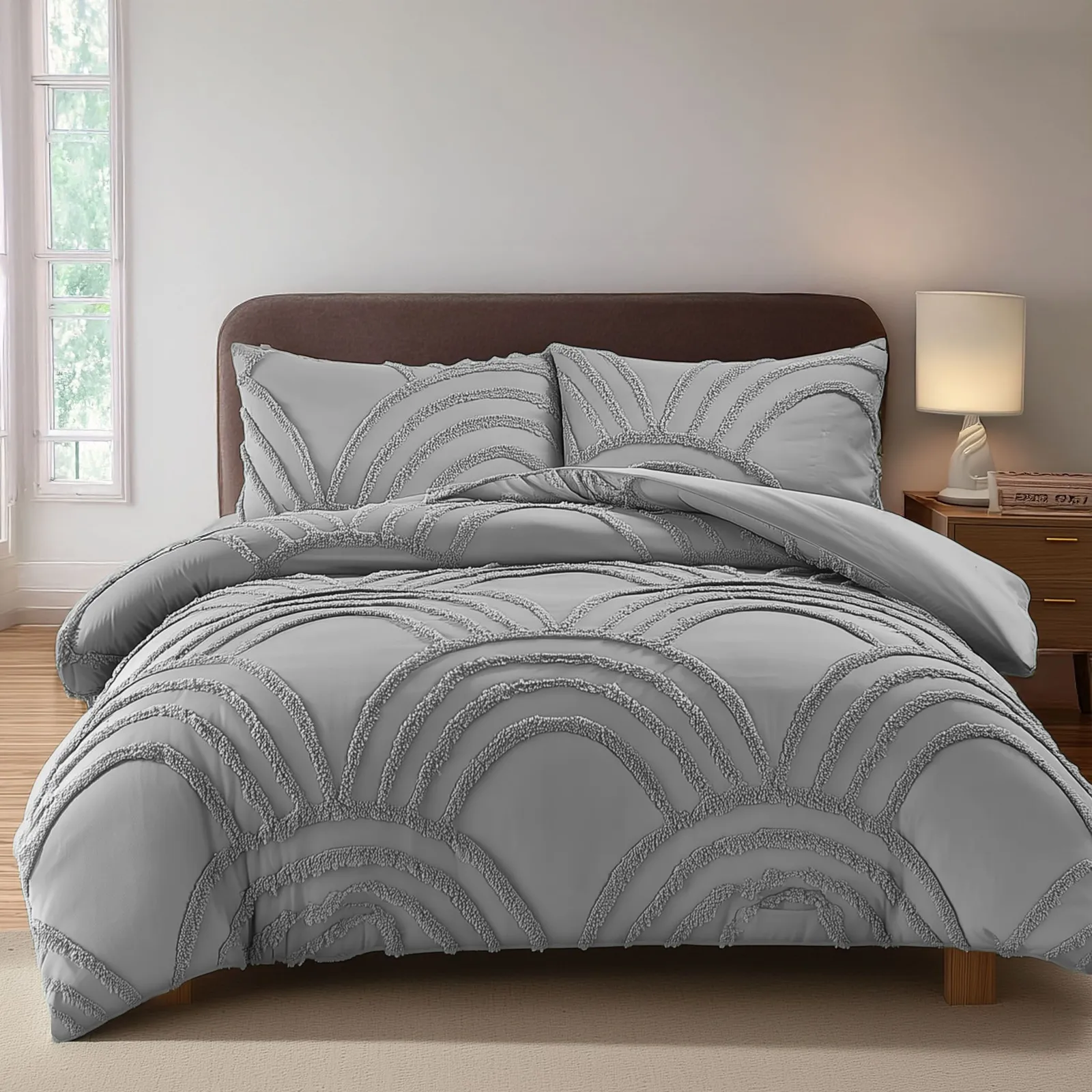 Snug City Duvet Cover & Pillowcase Set Tufted Modern Luxury Design Bed Linen in Silver