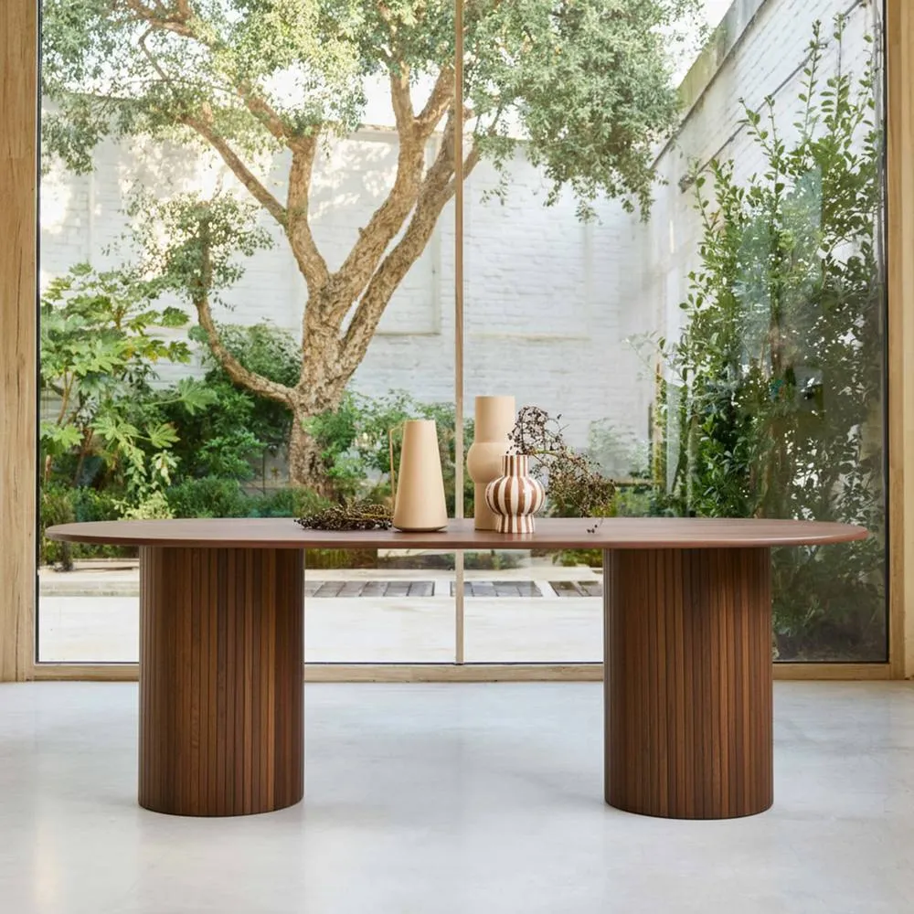sweeek Oval dining table with oak veneer, seats 8 in Dark Brown 3