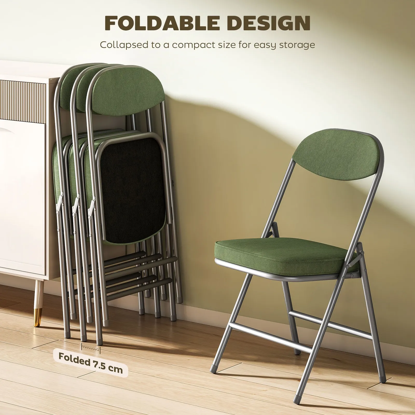 HOMCOM Folding Chairs Set of 4 with Cushioned Seat, Steel Frame in Green 5