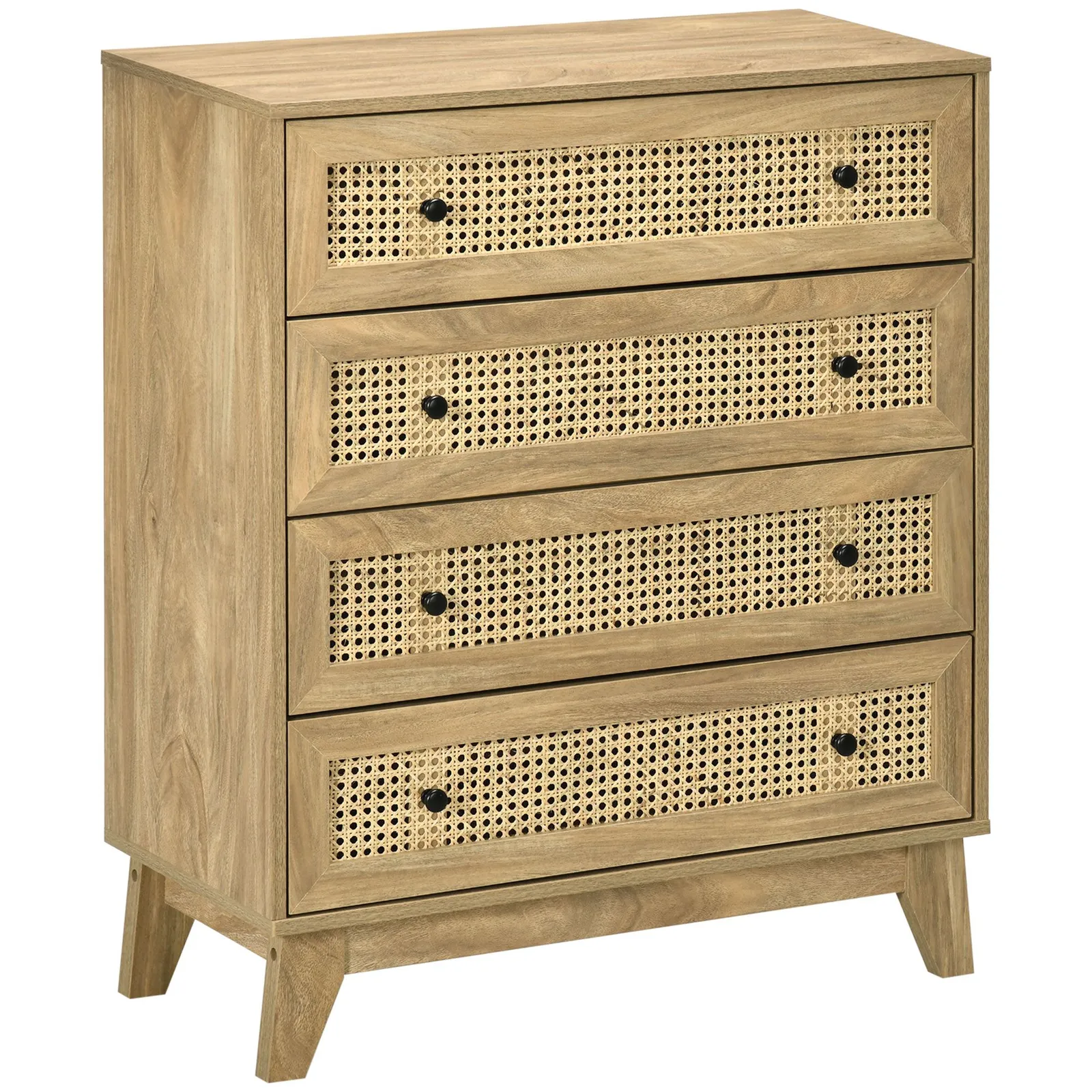 HOMCOM Chest of Drawers, 4 Drawer Unit Storage Organiser with Rattan Element in Light Brown 2