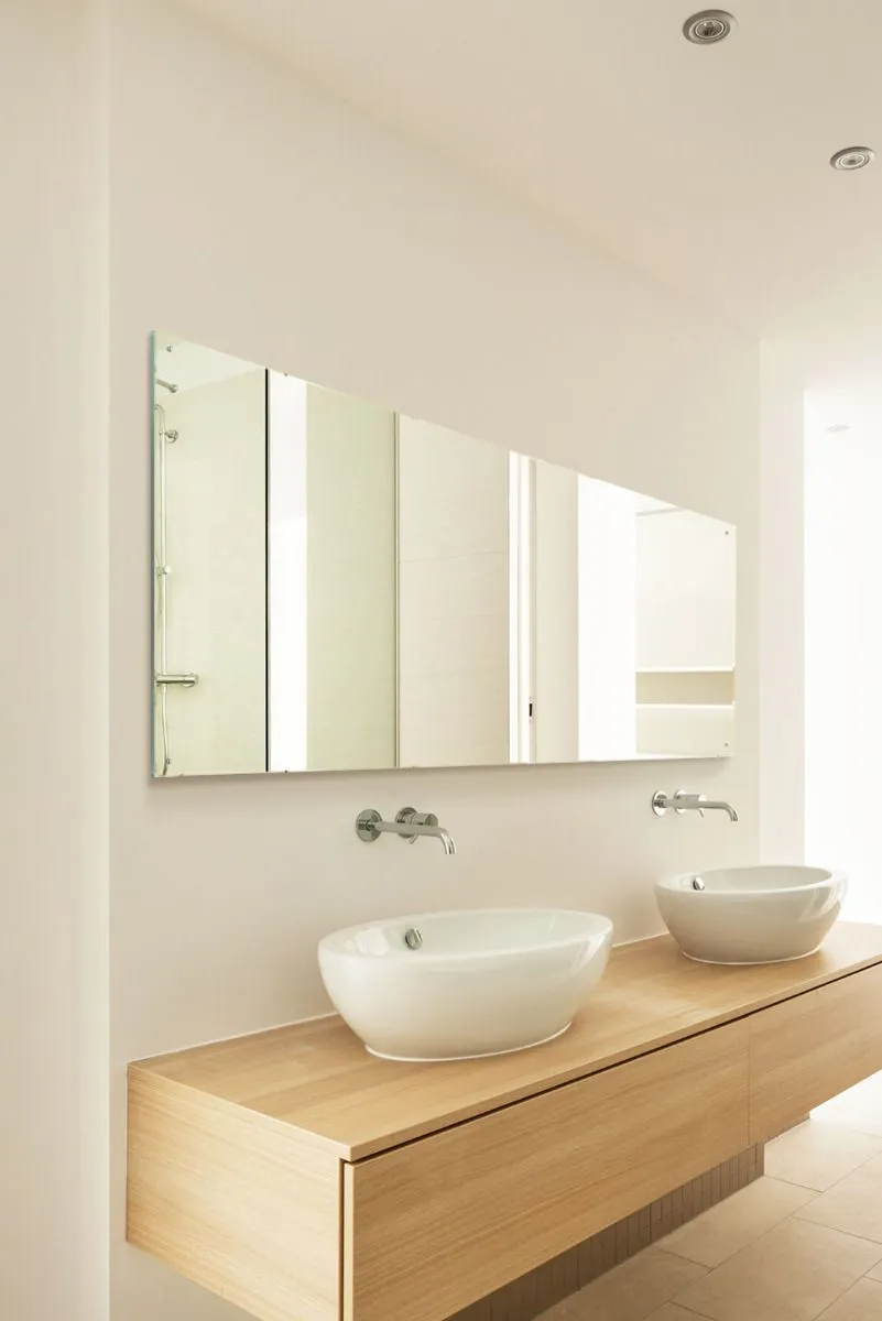 MirrorOutlet Circuitt 4mm Sheet Mirror Glass with 4 Holes Polished Edges160 x 80cm in Silver 2
