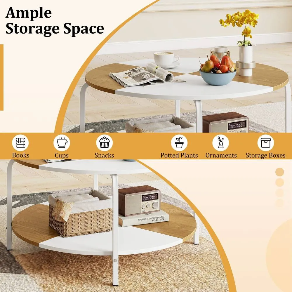 Costway 2-Tier Coffee Table w/ Shelf Round Cocktail Center Table Side Table 6