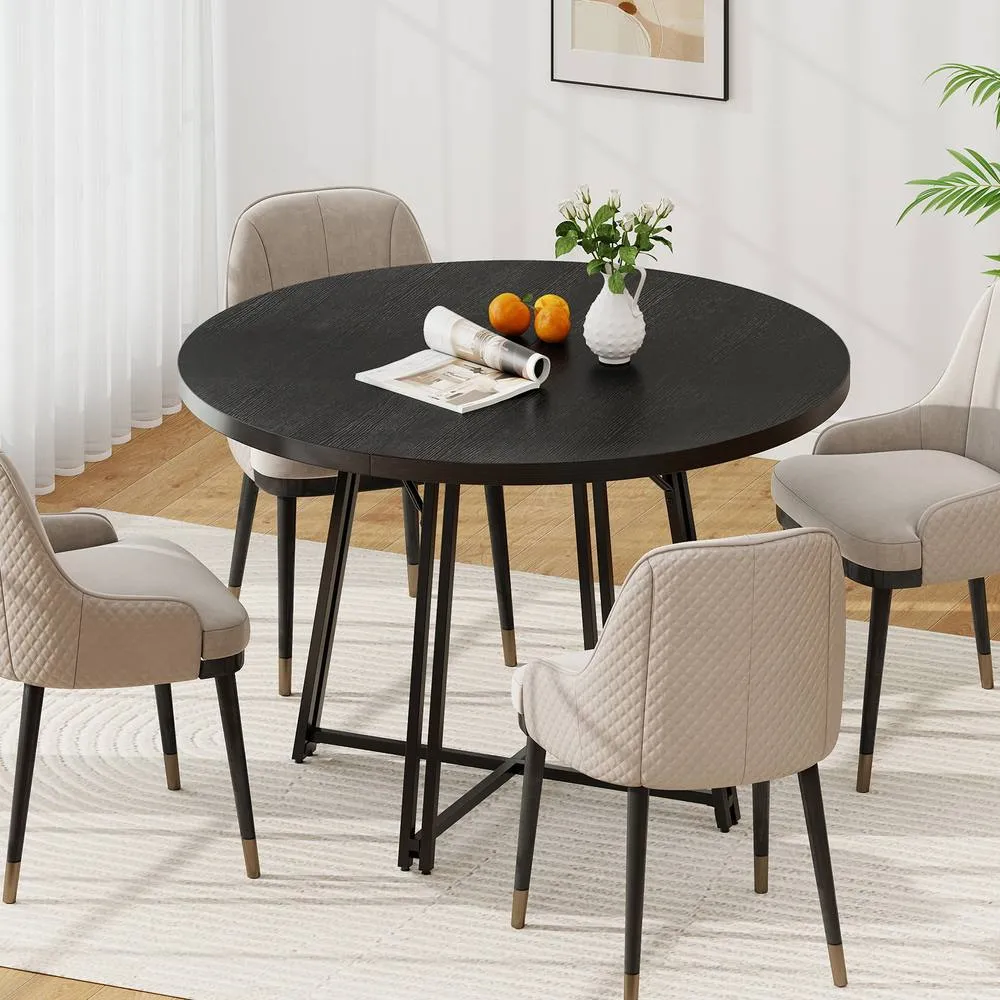 Costway 118CM Dining Table Round Kitchen Table Modern Diner Table in Black 6
