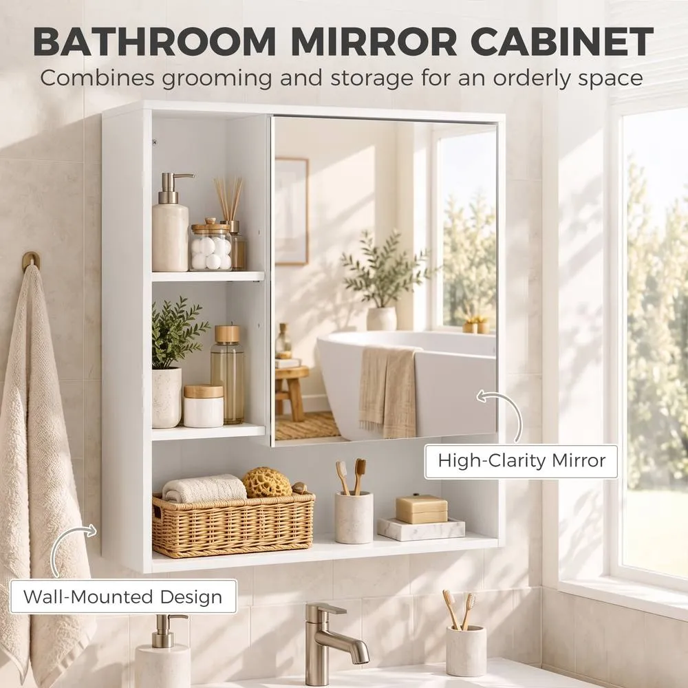 HOMCOM Bathroom Mirror Cabinet, Wall-Mounted, Adjustable Shelves in White 4