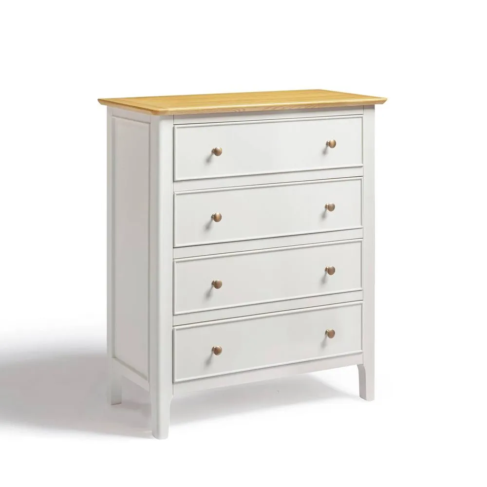 FurnitureboxUK Belle 4 Drawer Solid Oak Wood & Cream Chest of Drawers 2