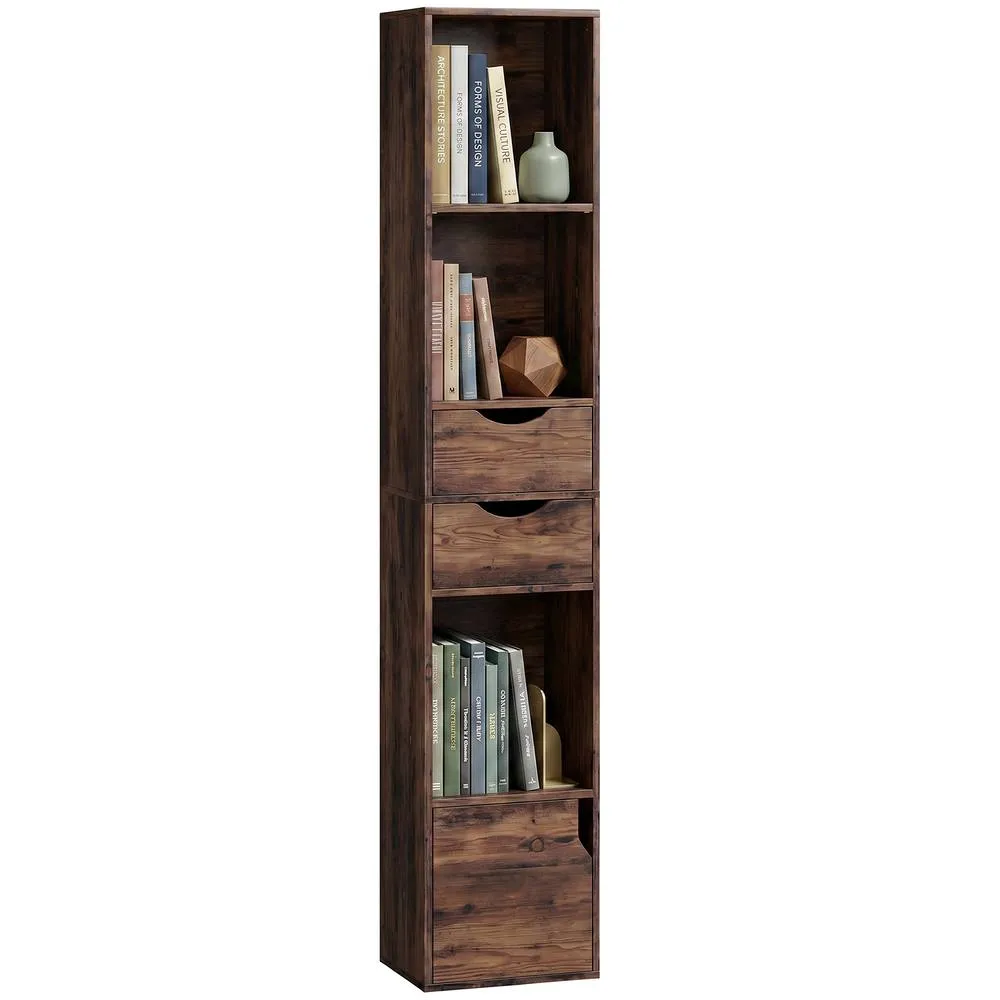 HOMCOM Bookcase with Drawers Adjustable Shelf 158 cm Rustic Brown in Dark Brown 2