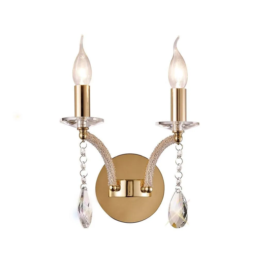 Netlighting Fiore Wall Lamp Switched 2 Candle Light French Gold Crystal
