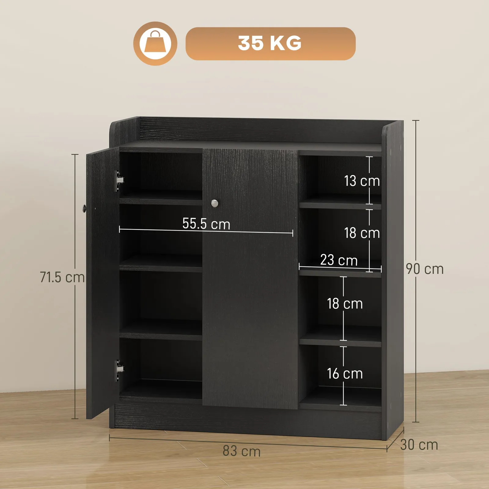 HOMCOM Shoe Storage Cabinet Footwear Rack Stand w/Adjustable Shelves Black 3