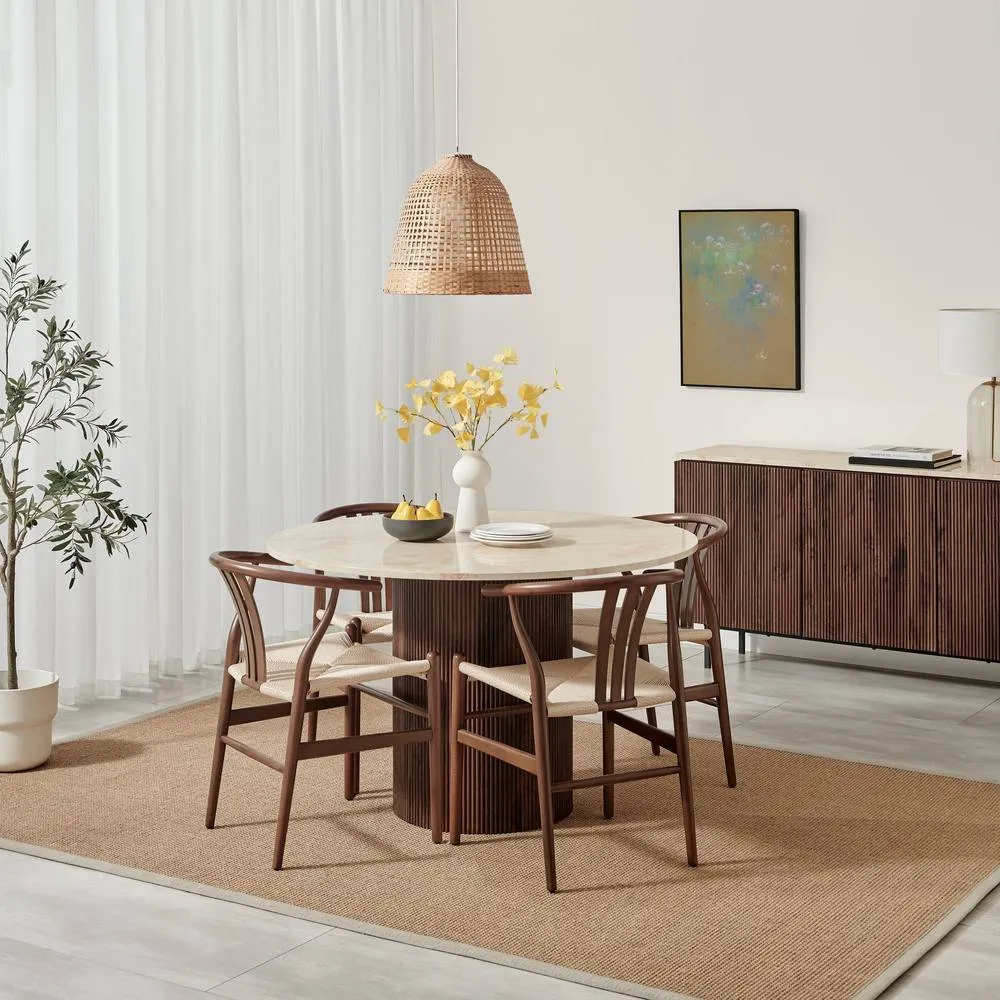 FurnitureboxUK Penrose Walnut & Marble Effect Round Dining Table & 4 Dining Chairs 2