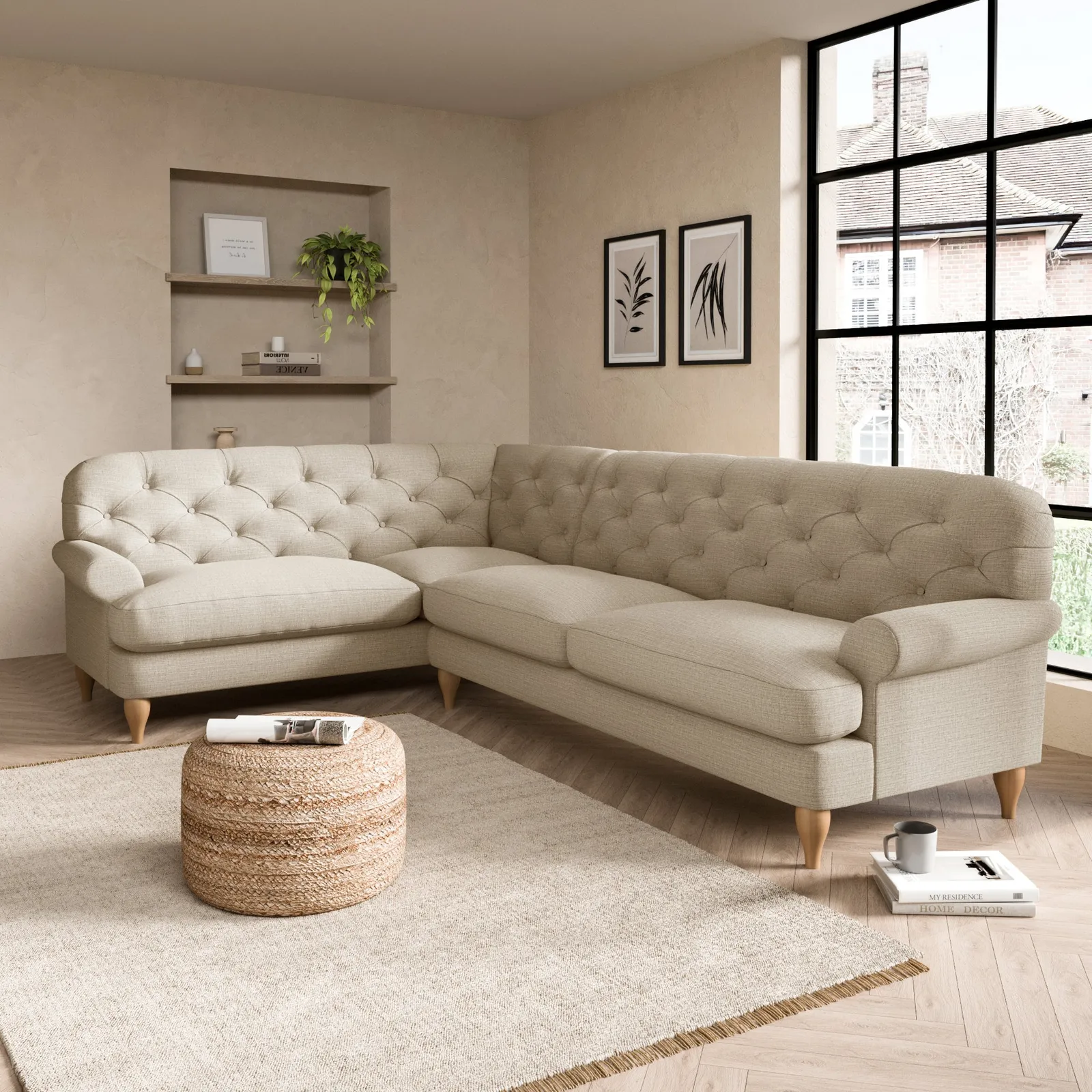 Canterbury Textured Weave Left Hand Corner Sofa Brown